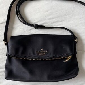 Kate Spade New York Black Nylon Foldover Crossbody Bag Gold Hardware